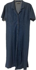 Vintage Denim Dress Women L Button Up Maxi Cottage Core Boho Coastal Cowgirl Y2K
