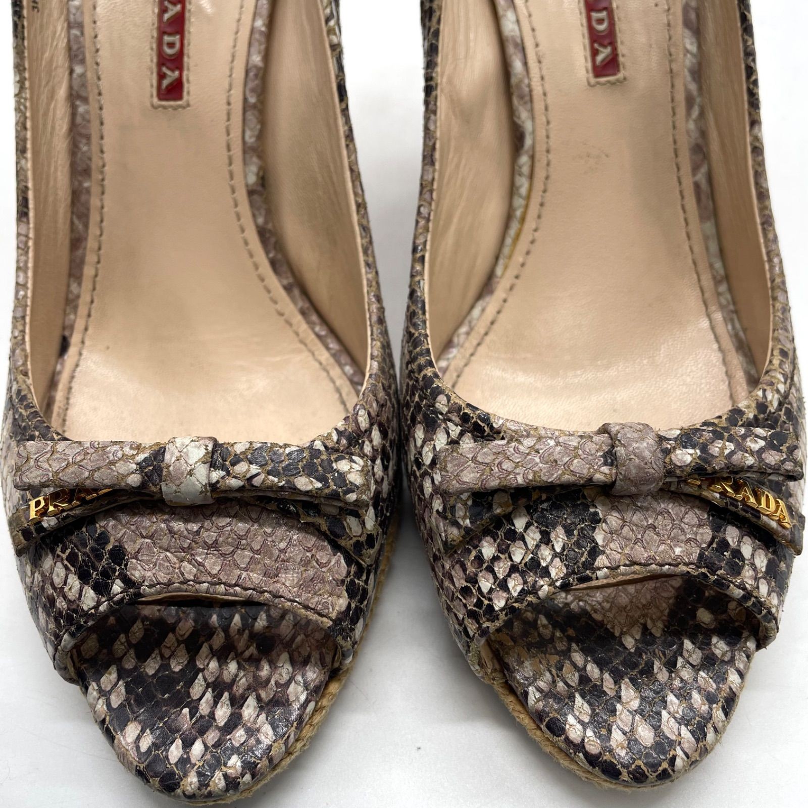 PRADA Beige Python Wedge Pumps Ribbon Logo Hardwa… - image 14