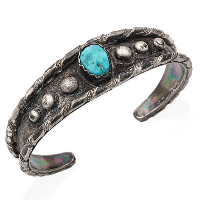 Vintage Herbert Joe Navajo Sterling Silver Turquoise Cuff Bracelet