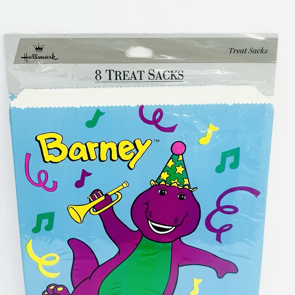 Винтажные сумки для угощений Barney упаковка из 8 мешков для трофея на день рождения Hallmark 1993 - Изображение 2 из 4