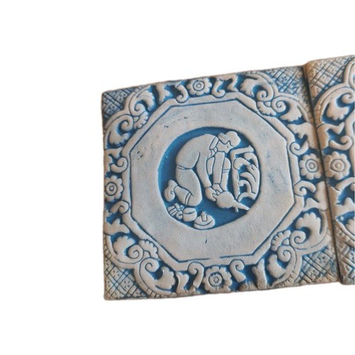 Henry Mercer Moravian Candlemaker Blue Relief Pottery Tile Repro Bucks County PA - Picture 2 of 7
