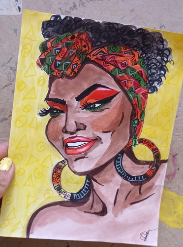 Woman black girl beautiful portrait Original painting Art 8x6'' illustration - Picture 3 of 3