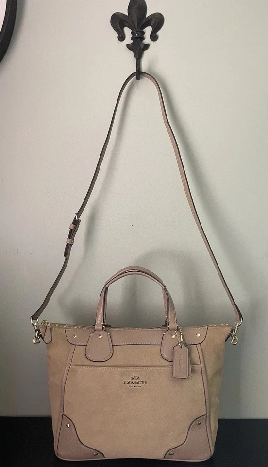 COACH Mickie Satchel Crossbody Bag ~ Stone Suede and Leather w/ Gold Hardware - Image 4 of 4