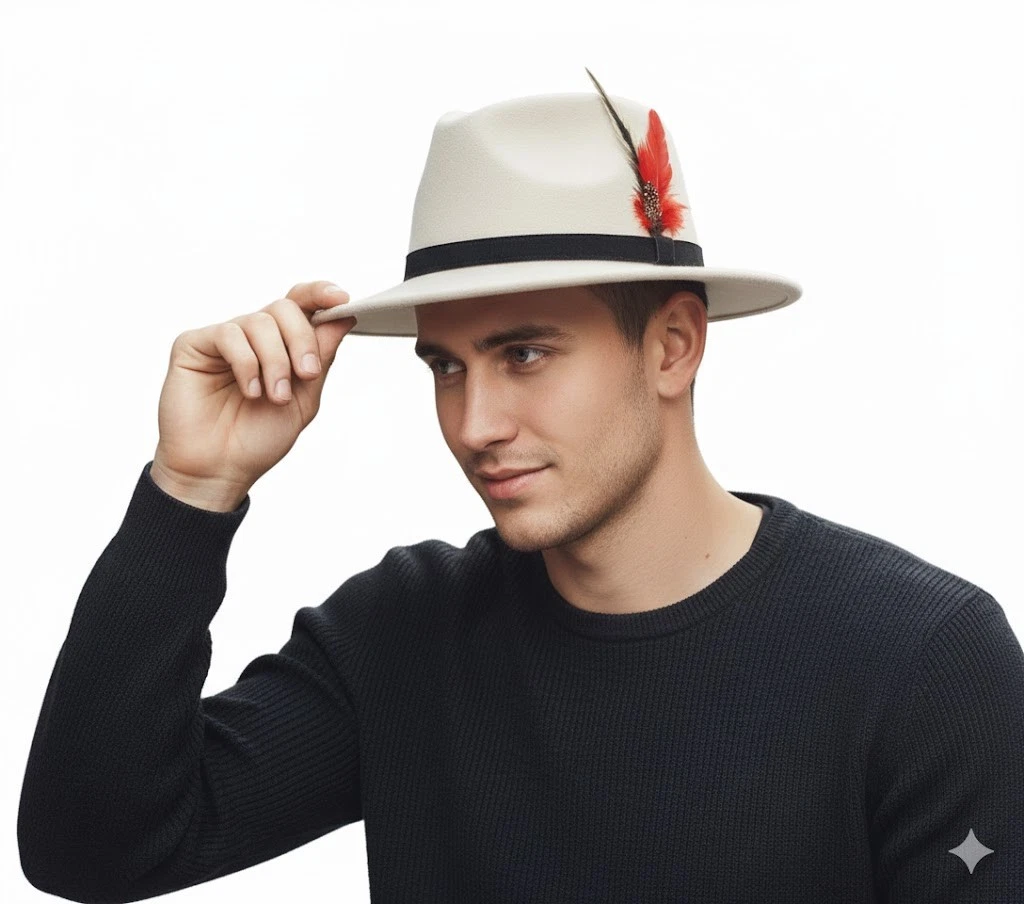 Men’s Trilby Fedora Hat with Feather Adjustable Band Cowboy Classic Style