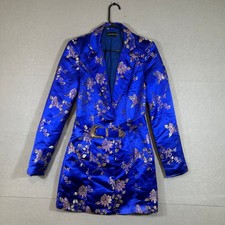 PrettyLittleThing Royal Blue Satin Floral Print Blazer Dress Belted