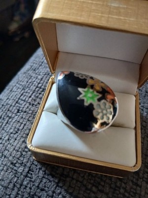 Black Murano  Teardrop Ring- colorful, size ( 8 )..