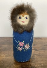 10  Vintage Handmade Wool, Fur  Embroidery Doll Kokeshi Shape