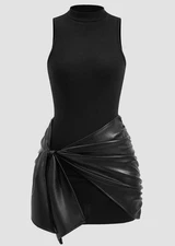 Micas Tie Front Faux Leather Sleeveless Black Mini Dress Women’s Size S NWT