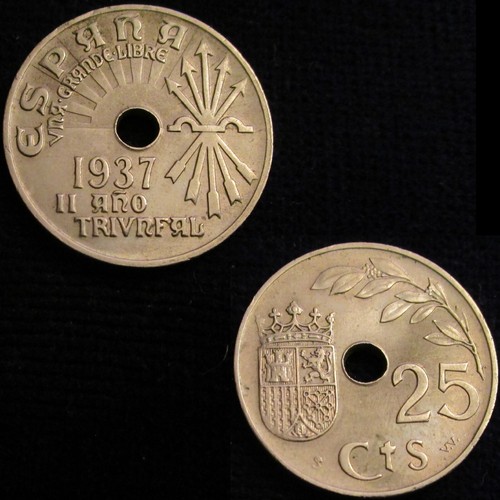 *GUTSE* FRANCO-1134, 25 CÉNTIMOS 1937, EBC-.