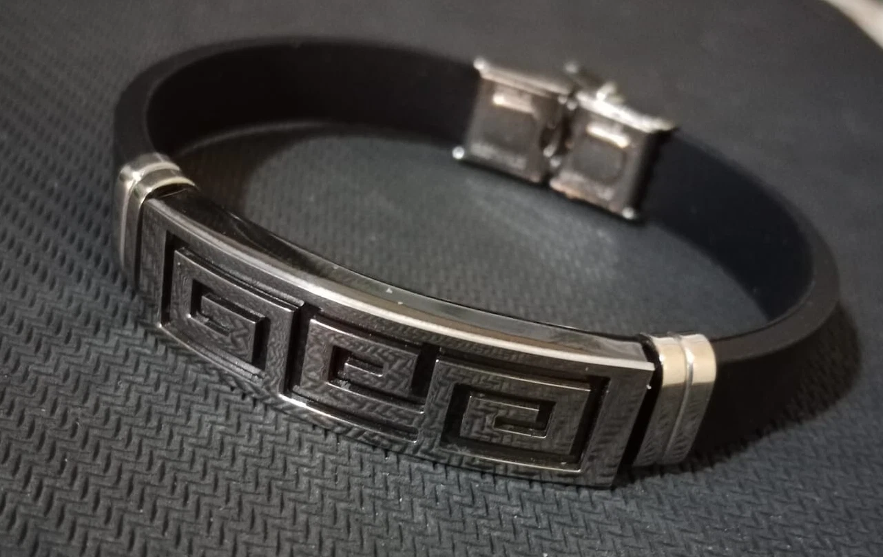 Bracciale Versace acciaio inox e pelle tono argento accessori regalo