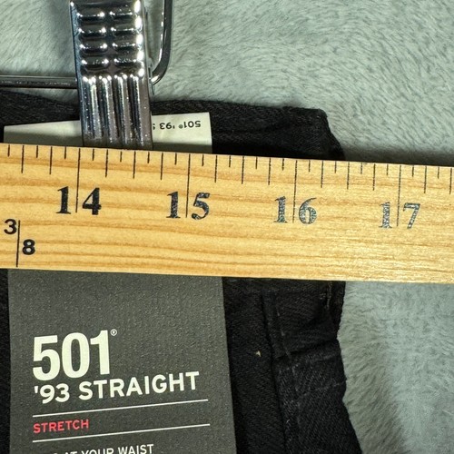 Levis Jeans Mens 32x32 Black Denim 501 Button Fly 93 Straight Stretch Premium - Picture 4 of 12