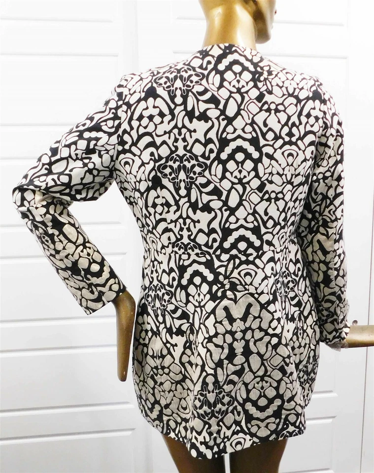 Abrigo Chaqueta Anne Fontaine Rena Mezcla Algodón Negro Blanco Dorado Cremallera Talla 44 Foto 3 de 4