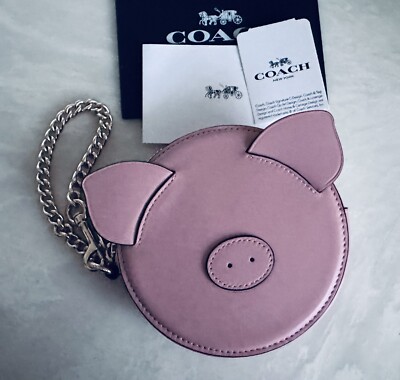 バッグ vintage coach coin purse pouch pig Coach Year of The Pig Pink Leather Round Zip Coin Purse Charm