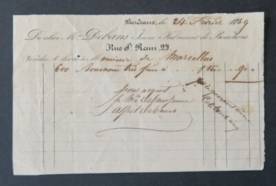 Invoice 1849 BORDEAUX cork manufacturer DEBANS rue Saint-Remy illustrated 48