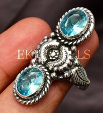 Blue Topaz Peridot Ring Gemstone 925 Sterling Silver Handmade Jewelry Ring