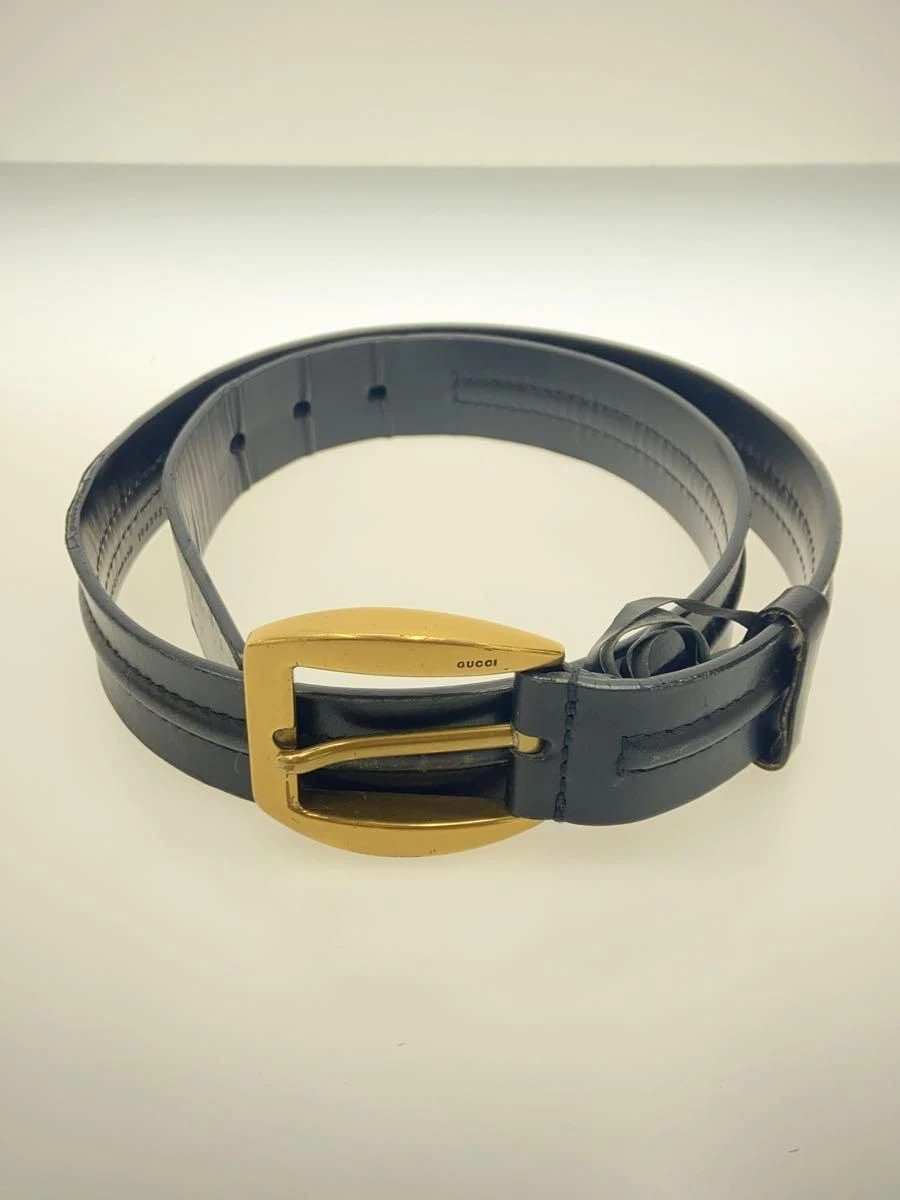 GUCCI Ceinture Logo Gravé Boucle Dorée Cuir Noir Homme 106395 214351 85 34