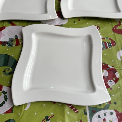 NEW WAVE SQUARE WHITE SALAD PLATE by Villeroy & Boch 9” Set Of 3