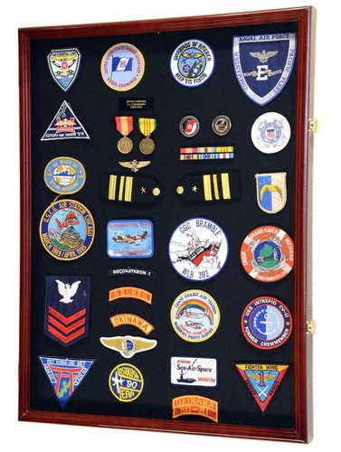 Pin Medal Display Case XL Badge Patch Flag Oak Wood Military Cabinet Shadow Box - Picture 15 of 15