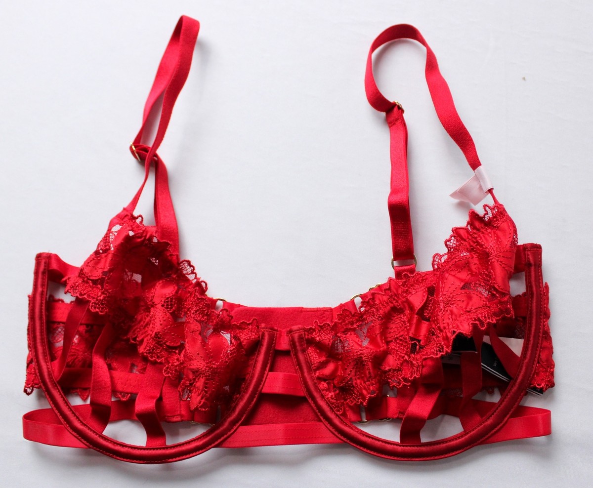 Secret Collection～RED～ Victoria's Secret Women's Floral Embroidery Strappy Open-Cup Bra
