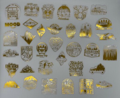 33 Sticker Aufkleber Stickerbomb Gold Metallic Outdoor Adventure Explore Camping