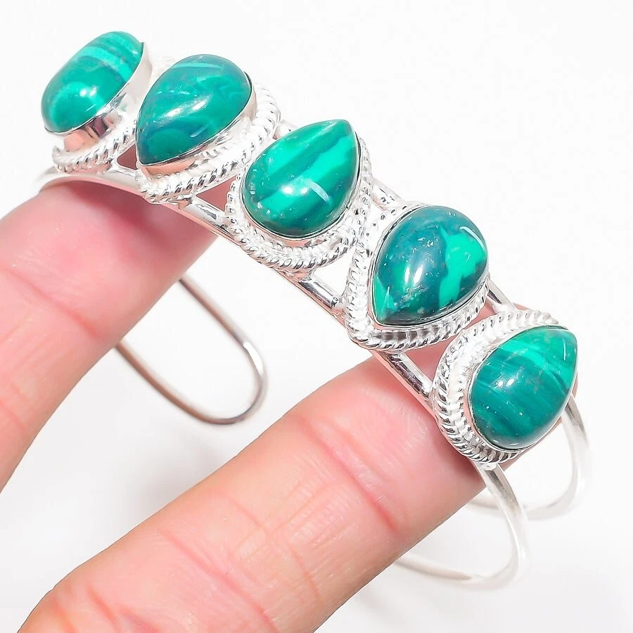 VALENTINO Bracciale gioiello argento sterling 925 pietra preziosa malachite verde regolabile