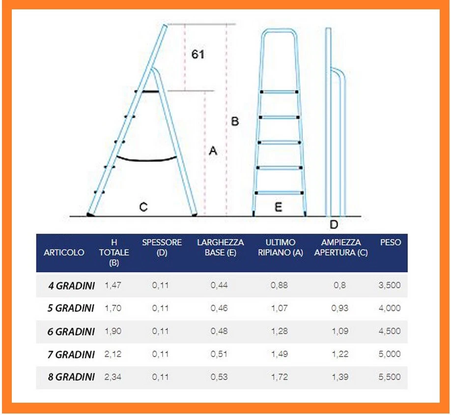 Scala Scaletta in Alluminio 4 5 6 7 8 gradini pieghevole domestica leggera - Immagine 2 di 3