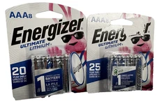 New Energizer Ultimate Lithium Batteries - AAA 8 x 2,  25 Year Shelf Life -2041+