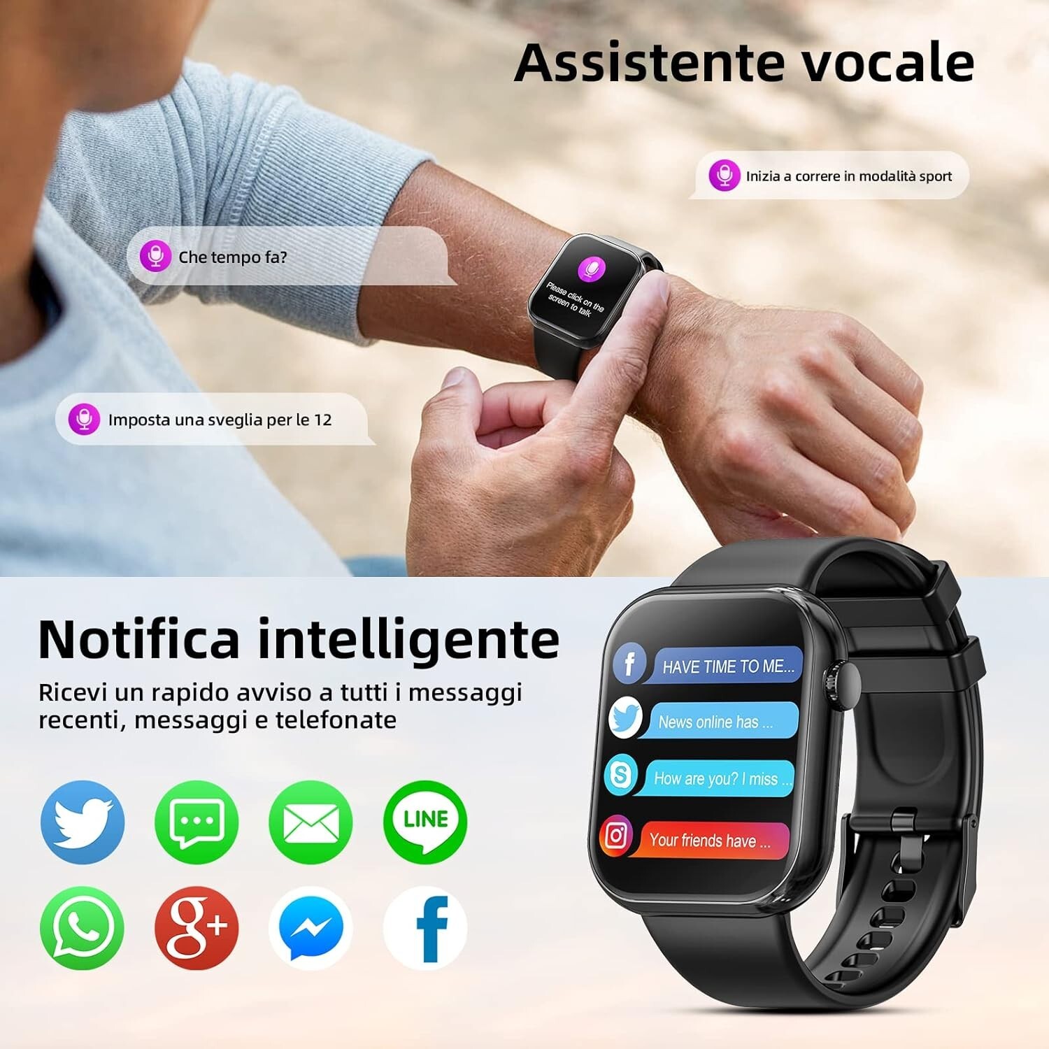 Smartwatch Uomo Donna Rispondi Effettua Chiamate 1.85 Schermo Smartwatch Orologi foto 4