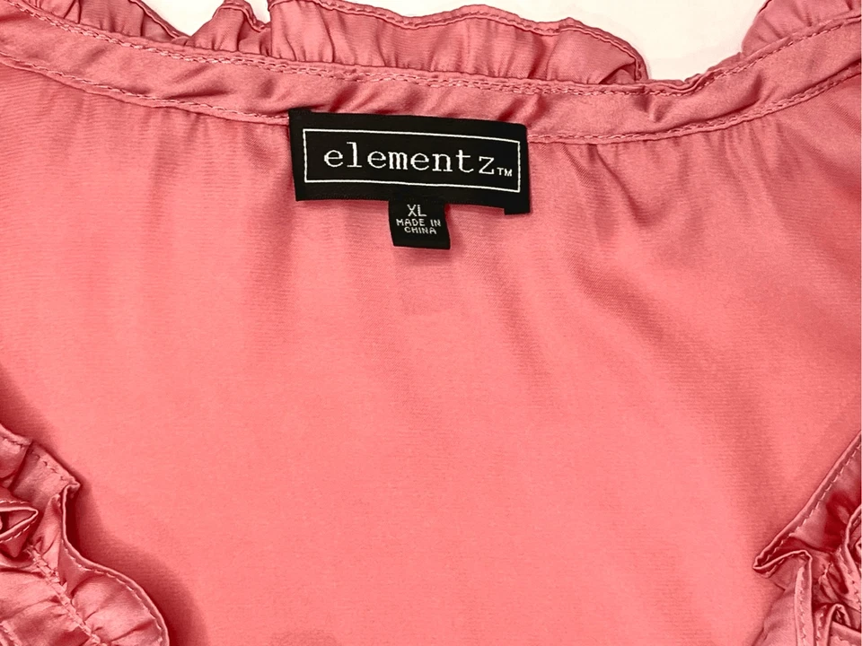 Blusa Elementz Rosa con Volantes Cuello en V Sin Mangas Talla XL Moderna Fluida Top Foto 4 de 4