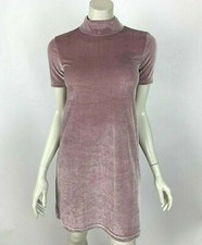 Madewell Velvet Mockneck Shift Dress Frosty Mauve Short Sleeve Women XXS NWT $70