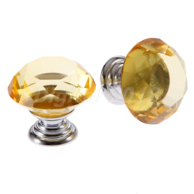 Yellow Knobs 30mm Crystal Glass Handle Cabinet Furniture Pull Diamond Shaped