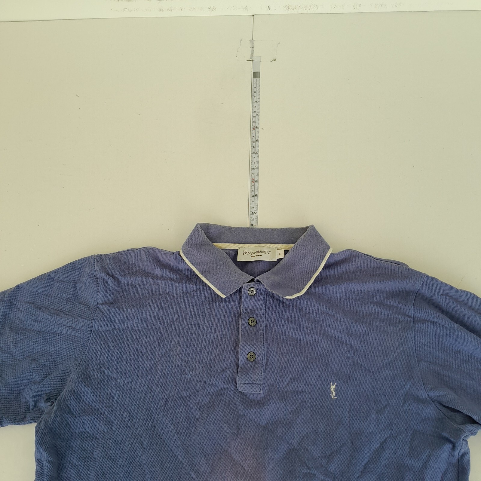 Polo YVES SAINT LAURENT grande blu uomo manica corta cotone tinta unita YSL