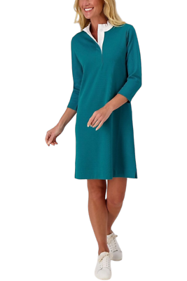 Isaac Mizrahi Live! Pique Dress with Ruffle Forest Teal | eBay