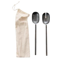 NEW! Set/2 Pewter Salad Servers Includes Drawstring Pouch 11.75"H Matte Finish