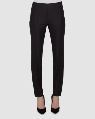 $895 Akris Punto Women's Black Stretch-Wool-Flannel Mid-Rise Trouser Pants SZ 8