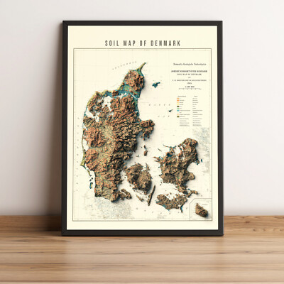 Denmark Map, Denmark 2D Relief Map, Denmark Vintage Map - 2D Flat