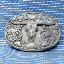 Longhorn Skull Belt Buckle Western Scroll Cowboy Vaquero Vintage 80s .TWY758