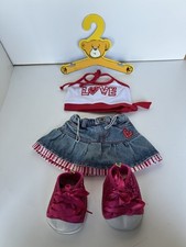 Build A Bear Outfit VALENTINE DAY Pink Glitter Shoes Denim Skirt, Love Print Top
