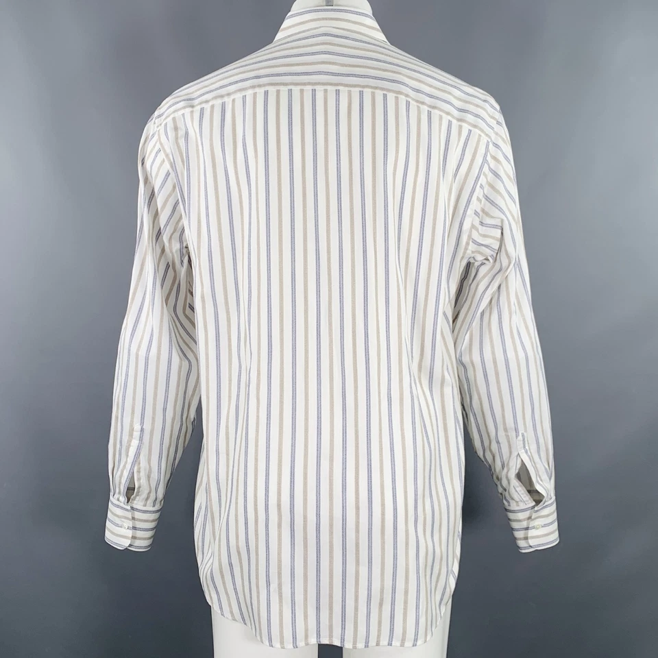 Camisa GIORGIO ARMANI Talla M Off White Azul Tostado Rayas Un Bolsillo Manga Larga Foto 4 de 4