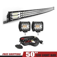 50 Inch Curved LED Light Bar 684W Triple Row Flood Spot Combo 2 Pod Lights
