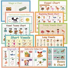 LUGMAZU 11Pcs/Set English Phonics Language Arts Skills Charts for Kids l Clas...