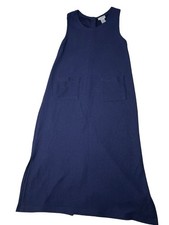 Cotton Blend Knit Spa Dress Size Petite Small Navy Blue Sleeveless Patch Pockets