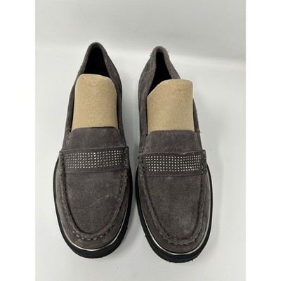 Ara HighSoft Men 6.5 Grey Suede Studded Platform Loafers Moc Toe Shoes Cushioned