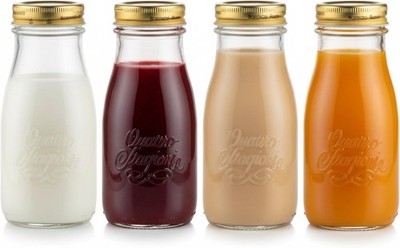 Quattro Stagioni Bottles   13.5 Oz. Glass Jars with Twist Lids, Microwave &