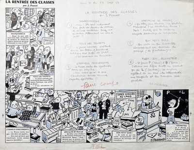 J. Pruvost Schule school ecole caricature dessin drawing Le Herisson 1959