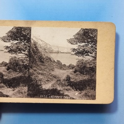 Torquay Stereoview 3D um 1895 Pfad hinunter nach Anstey's Cove Küstenansicht Devon