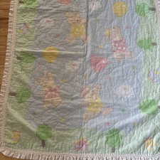 Vintage Baby Quilt Bears Bunny Balloons Trees Ruffle Edge 34x46