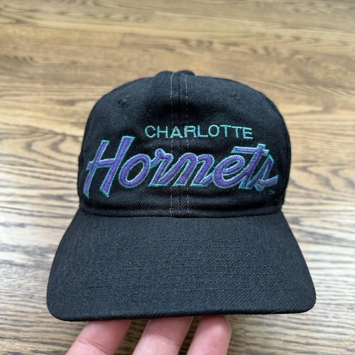 VTG 90s Sports Specialties Charlotte Hornets NBA Black Dome Wool Snap Back Hat - Picture 2 of 8