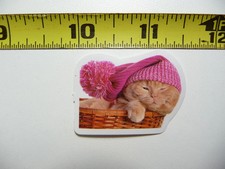 FUNNY CAT KITTEN SMALL STICKER DECAL BEDTIME BASKET PET FELINE FUNNY