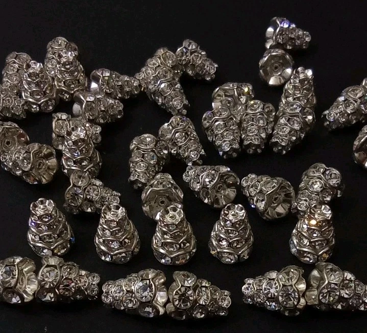 10pz perline separatori a Cono,mm13 con 4 file di Cristalli,Metallo.Preziosi. - Immagine 3 di 4